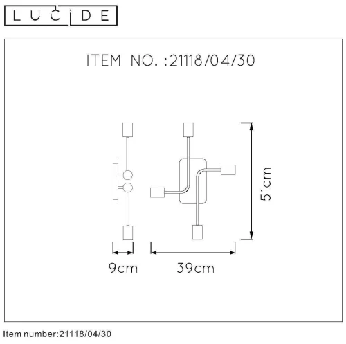 Светильник потолочный Lester 21118/04/30 Lucide без плафона на 4 лампы, основание чёрное в стиле современный фото 6